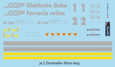 AB 1566, RhB Einheitswagen II, Decalset und Zierstreifen