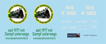 K 5563 (WN 9854) Packwagen vom "Verein Dampffreunde der Rhätischen Bahn", Decalset und Aufkleber