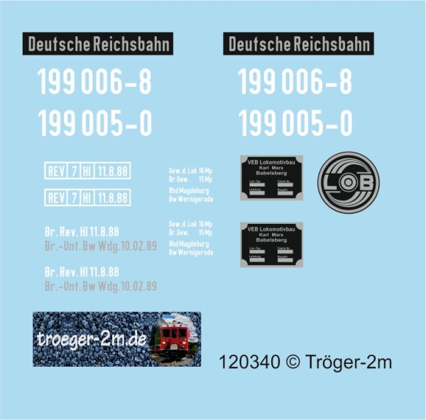 Rangierlok 199 005 oder 006, V10c Deutschen Reichsbahn - Harz, Decalset