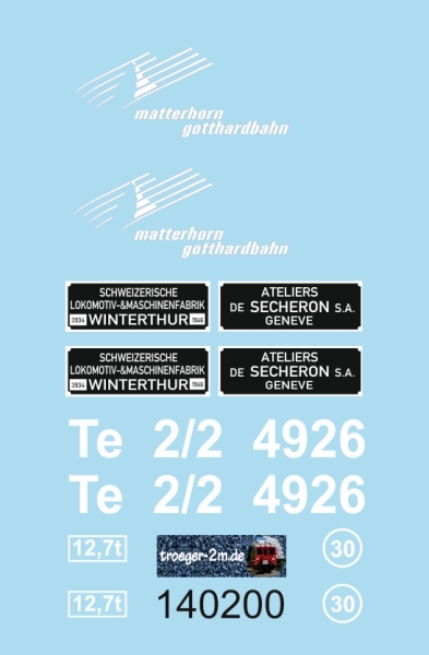 Te 2/2 4926 der MGB, Decalset