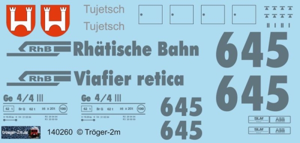 Ge 4/4 III 645 Tujetsch, Decalset