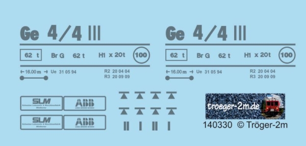 Ge 4/4 III data block and nameplates until 2017, decalset