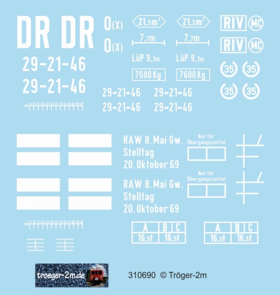 Gw Bauart Ox, DR, Epoche III, Decalset