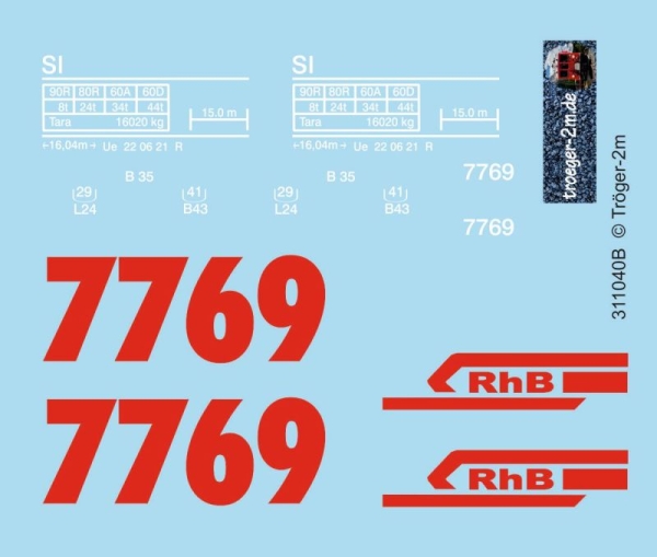 Sl 7769 Traglastenwagen der RhB, Decalset