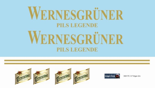 Werbebeschriftung Wernesgrüner (Logo, Schriftzug und Zierstreifen