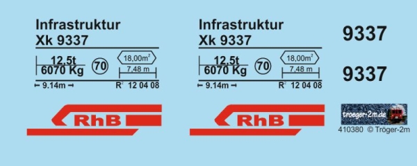 RhB Bahndienstwagen Xk 9332, 9333 oder 9337, Decalset